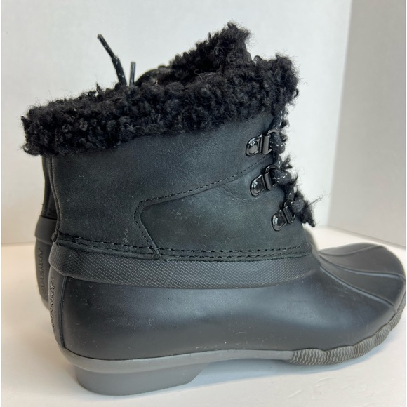 Sperry Saltwater Alpine Duck Boots Blk/Grey Sz 6.5M 86690 Faux Fur Side Zip Nice - Picture 4 of 11